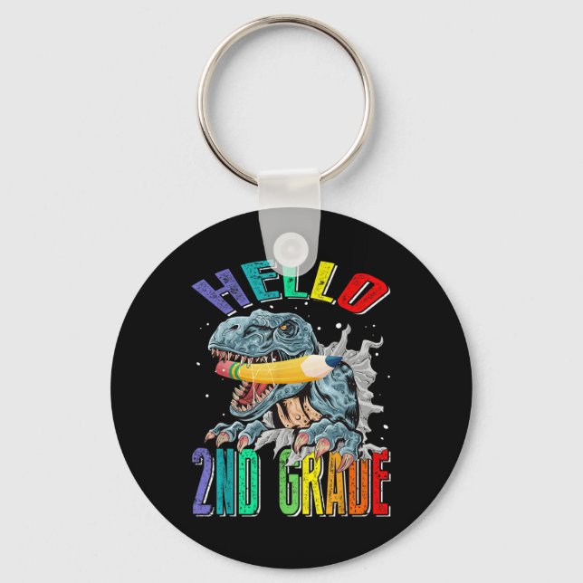 Hello 2nd Grade Dinosaur Back To School  Key Ring (Front)