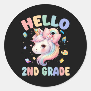 Hello 2nd Grade First Day Of School Unicorn Teache Classic Round Sticker