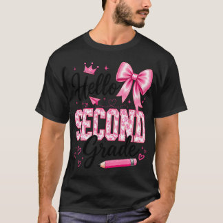 Hello 2Nd Grade Girls Teacher Coquette Bow Back T-Shirt
