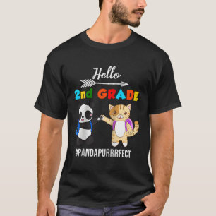 Hello 2Nd Grade Kitty Cat Panda Bear Back To Schoo T-Shirt