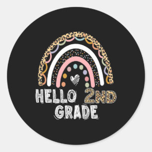 Hello 2nd Grade Leopard Rainbow Back To School Tea Classic Round Sticker