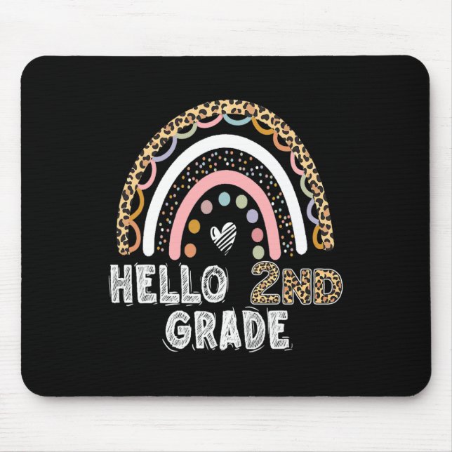 Hello 2nd Grade Leopard Rainbow Back To School Tea Mouse Mat (Front)