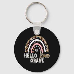 Hello 2nd Grade Leopard Rainbow Byck To School Tea Key Ring