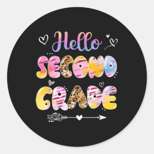 Hello 2nd Grade Leopard Tie Dye Back To School Classic Round Sticker