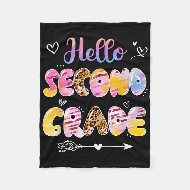 Hello 2nd Grade Leopard Tie Dye Back To School  Fleece Blanket (Front)
