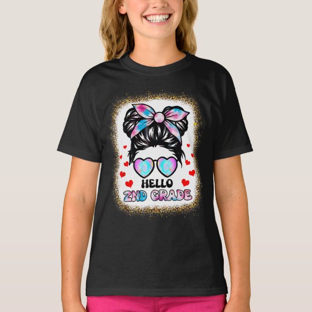Hello 2nd Grade Messy Hair Back To School T-Shirt (Front)