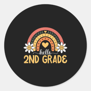 Hello 2nd Grade Rainbow Daisy First Day Of School Classic Round Sticker
