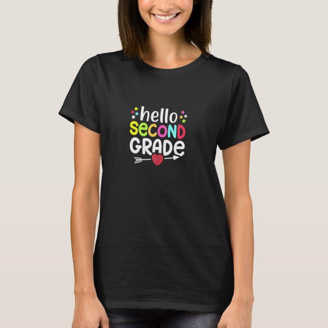 Hello 2nd Grade Rocks Team Second Grade Squad Firs T-Shirt (Front)