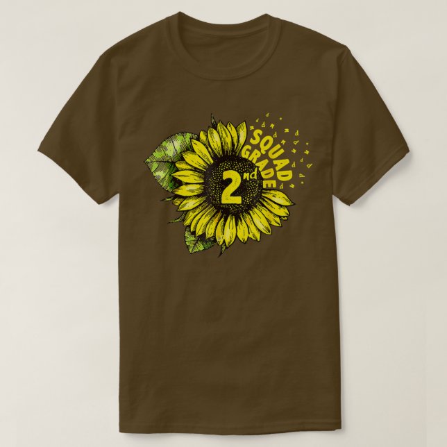 Hello 2nd Grade Second Grade Squad Sunflower Back  T-Shirt (Design Front)