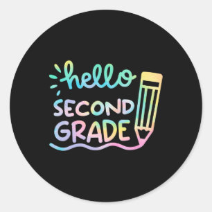 Hello 2nd Grade Tie Dye Teachers Kids Byck To Scho Classic Round Sticker