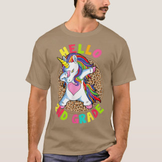 Hello 2nd Grade Unicorn Kids Girls Leopard Back To T-Shirt