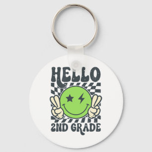 Hello 2nd Grade Vibes Groovy Smile Face Back To Sc Key Ring