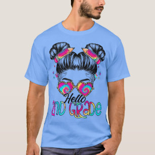 Hello 2nd Second Grade Messy Bun Back To School Ti T-Shirt