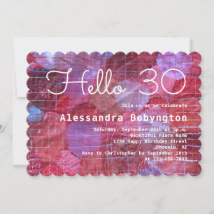 Hello 30 birthday celebration red pink white girly invitation