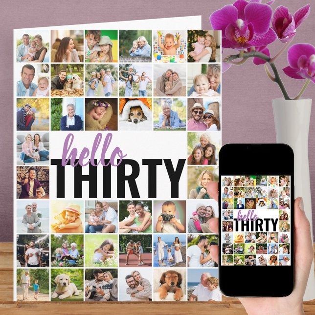 Hello 30 Editable Big Photo Collage Birthday Card (Creator Uploaded)