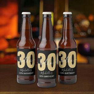 Hello 30! Elegan 30th birthday with Golden glitter Beer Bottle Label