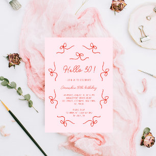 Hello 30 Hand Drawn Whimsical Bows Birthday Party Invitation