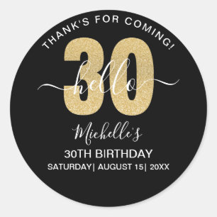 Hello 30! Modern 30th birthday Golden Glitter Classic Round Sticker