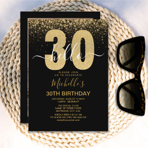 Hello 30! modern 30th birthday with gold glitter invitation