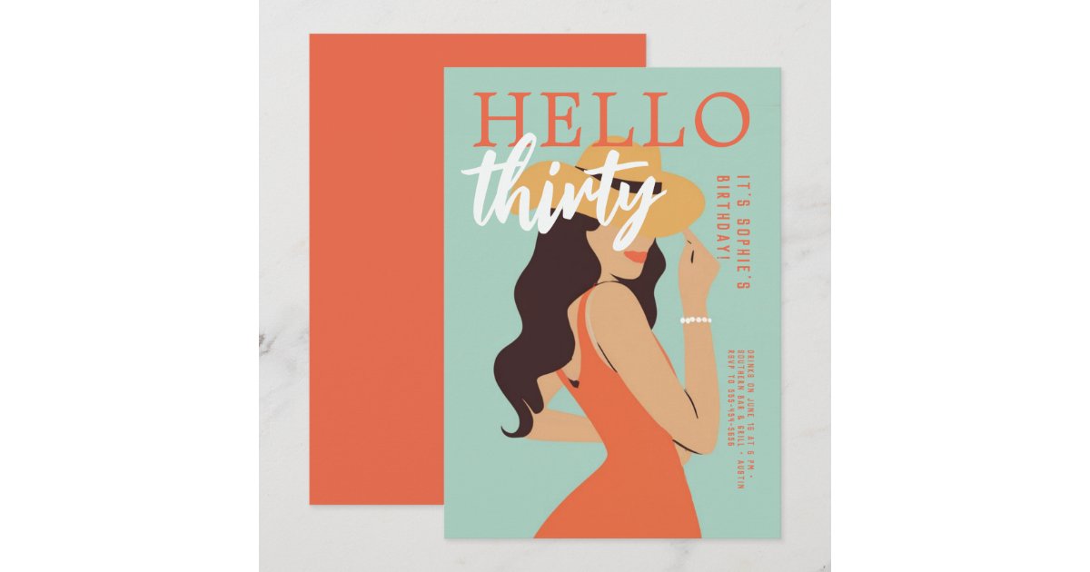 Hello 30 Retro Poster Vintage Pink 30th Birthday Invitation | Zazzle