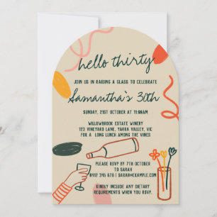 Hello 30 Thirty 30th Winery Lunch Birthday Invitation