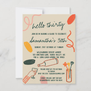 Hello 30 Thirty Thirtieth Winery Lunch Birthday Postcard