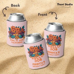 Hello 30s Tropical Vintage Retro Summer Birthday Can Cooler