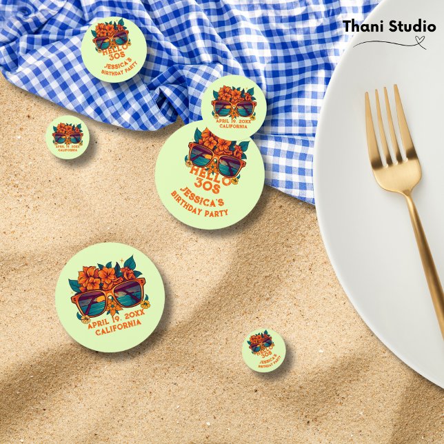 Hello 30s Tropical Vintage Retro Summer Birthday Confetti (Creator Uploaded)