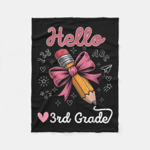 Hello 3rd Grade Back To School Coquette Pencil Bow Fleece Blanket