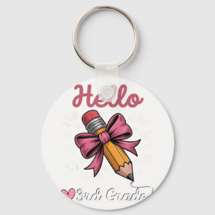 Hello 3rd Grade Back To School Coquette Pencil Bow Key Ring