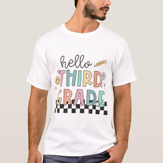 Hello 3Rd Grade Back To School Pencil Teacher Kids T-Shirt (Front)