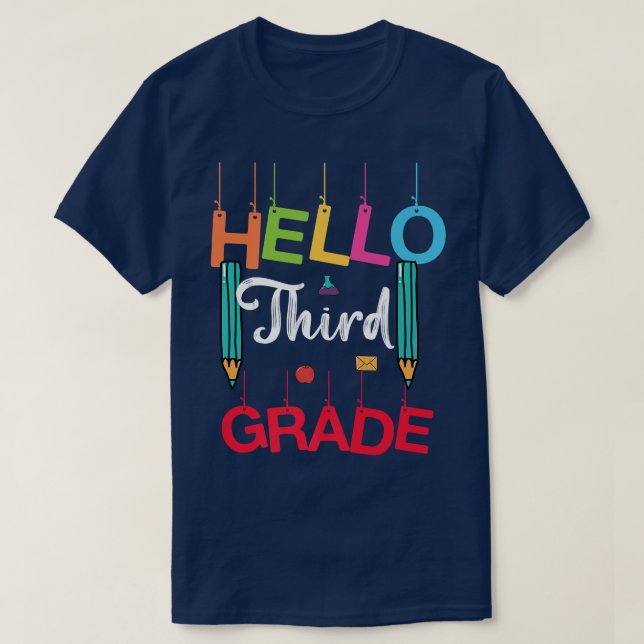 Hello 3rd Grade Back To School Teacher Kids First  T-Shirt (Design Front)