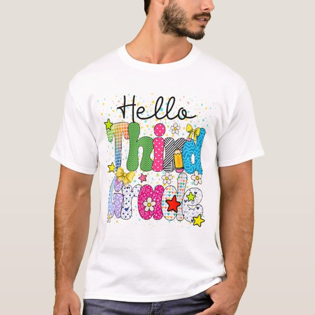 Hello 3Rd Grade Coquette Teacher Student T-Shirt (Front)