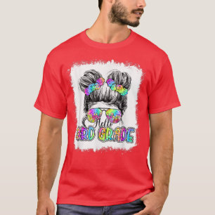 Hello 3rd Grade Messy Bun Girls Tie Dye Cute Back  T-Shirt