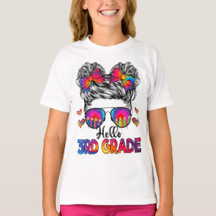 Hello 3rd Grade Messy Hair Bun Girl Back To School T-Shirt