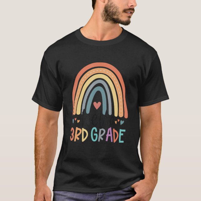 Hello 3rd Grade Rainbow Back To School  Teacher T-Shirt (Front)
