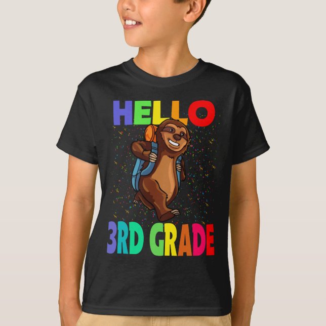 Hello 3rd Grade Sloth Back To School T-Shirt (Front)