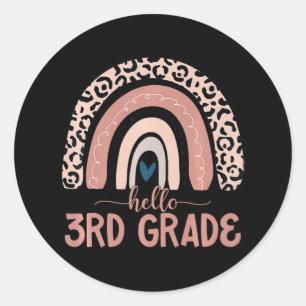 Hello 3rd Grade Teacher Leopard Rainbow Back To Sc Classic Round Sticker