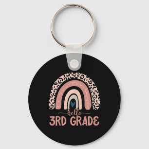 Hello 3rd Grade Teacher Leopard Rainbow Back To Sc Key Ring