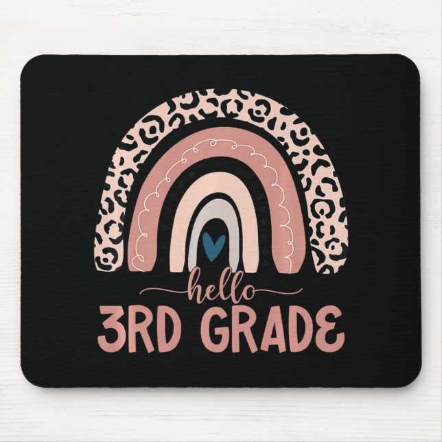 Hello 3rd Grade Teacher Leopard Rainbow Back To Sc Mouse Mat (Front)