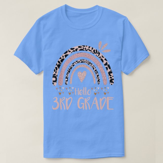 Hello 3rd Grade Teacher Leopard Rainbow Back To Sc T-Shirt (Design Front)