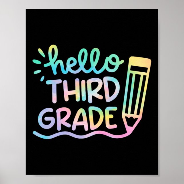 Hello 3rd Grade Tie Dye Teachers Kids Back to Scho Poster (Front)