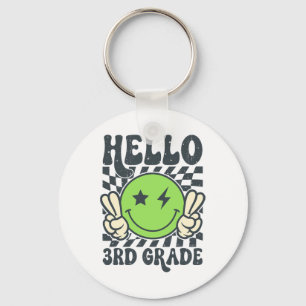 Hello 3rd Grade Vibes Groovy Smile Face Back To Sc Key Ring