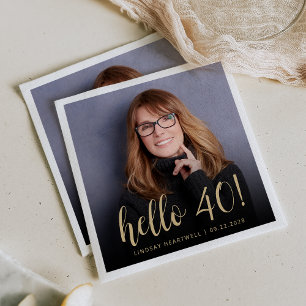 Hello 40 Fortieth Birthday Party Photo Napkin