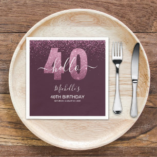 Hello 40! Modern 40th birthday with Pink glitter Napkin