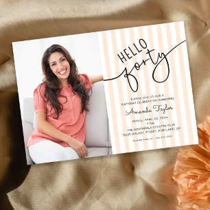Hello 40 Modern Script Photo 40th Birthday Party Invitation