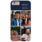 Hello! 4 Photo Collage Dark Blue Personalised