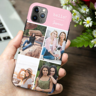 Hello! 4 Photo Collage Pretty Pink Personalised iPhone 11 Pro Max Case