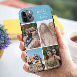 Hello! 4 Photo Collage Sky Blue Personalised<br><div class="desc">Create your own custom Phone case for iphone 11 pro max and many other models. The design features a grid style photo collage with 4 of your favourite photos, your name and the word hello! The photo template is set up ready for you to add your photos, working clockwise from...</div>