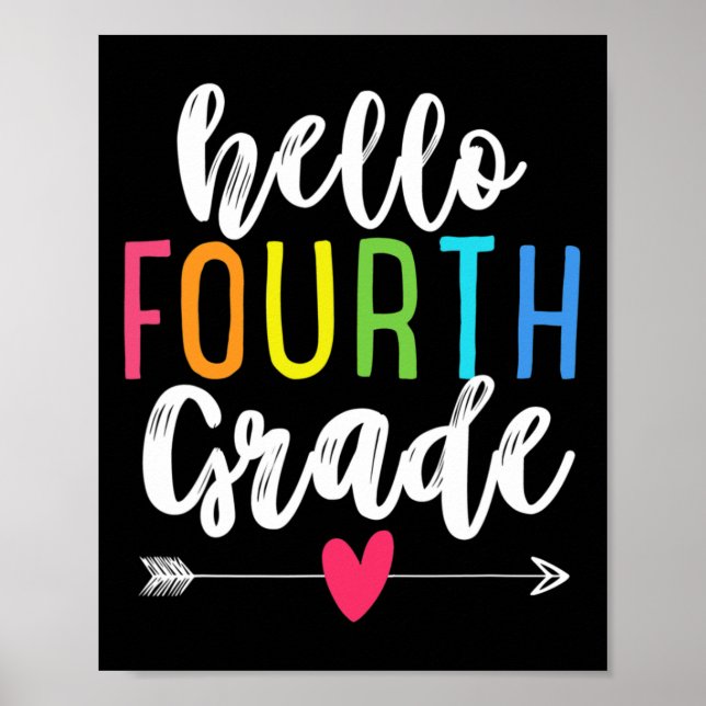 Hello 4th Fourth Grade  Back To School Fun Kids Gi Poster (Front)